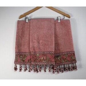 AVANTI Vintage Decorative Towel Set 3 Hand Towels With Tassels Rose Mauve Pink
